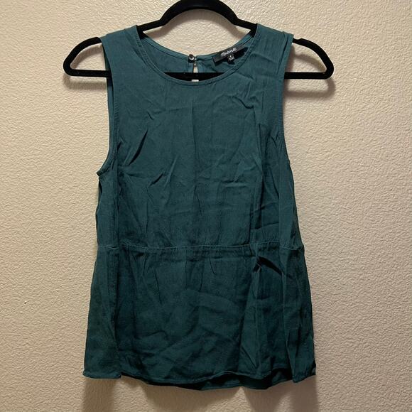 Madewell Pine Forest Green Ruffle  Peplum Dark Teal Tank Top Size XS - Picture 4 of 8